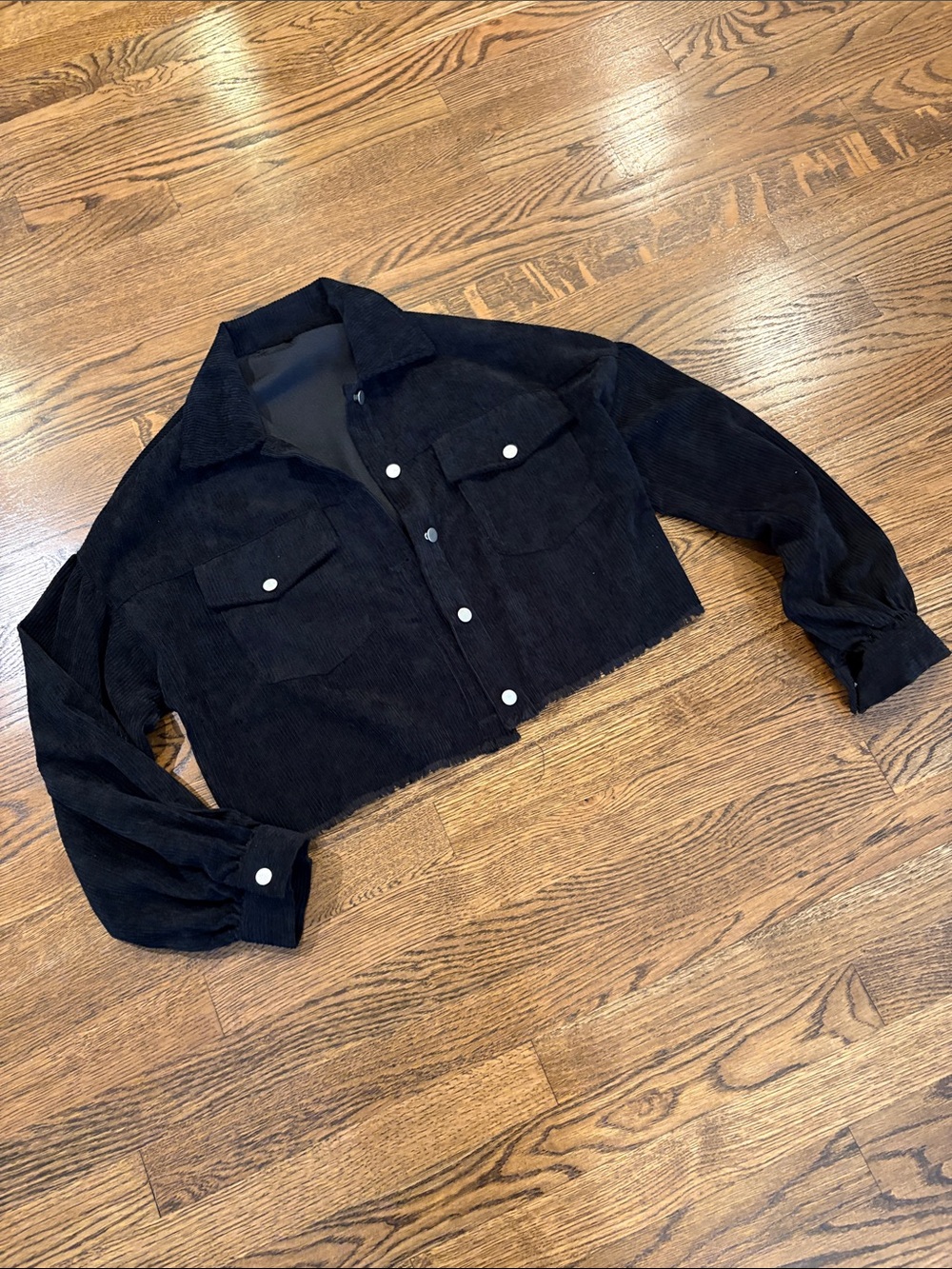 Cropped Black Corduroy Button-Up Jacket, s/M